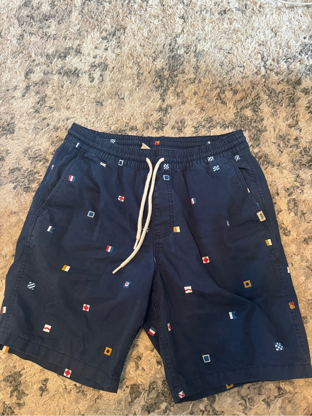 Vans Navy shorts with Multicolor Nautical Flag Motif
